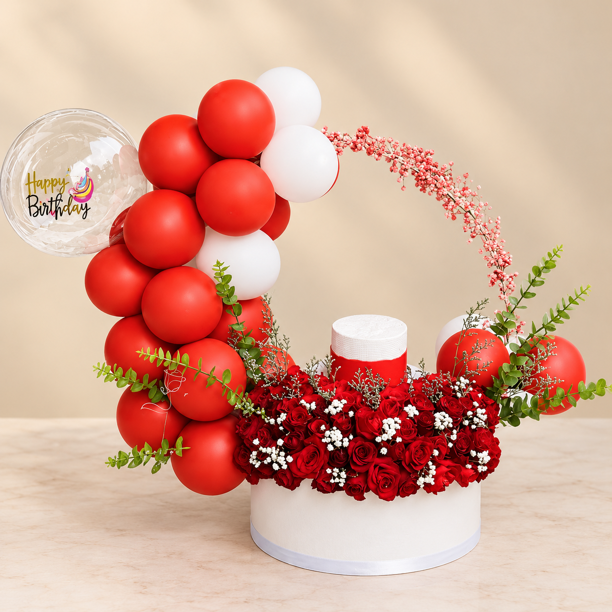 Red Rose & Balloon Birthday Surprise Box