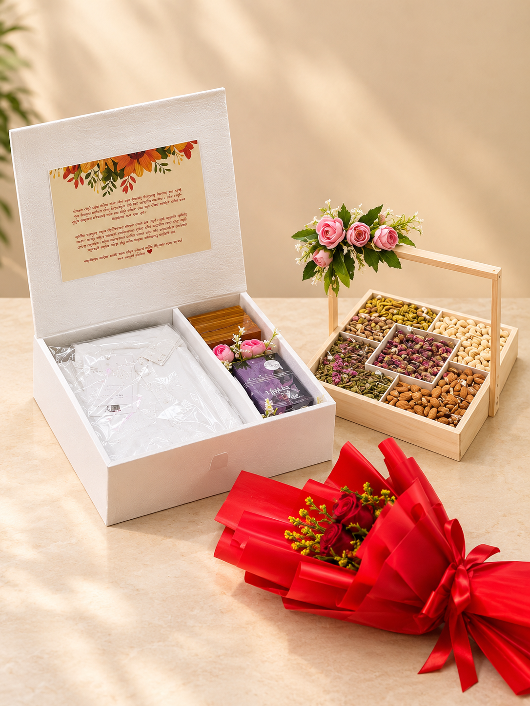 Luxury Love & Care Gift Hamper with Red Rose Bouquet